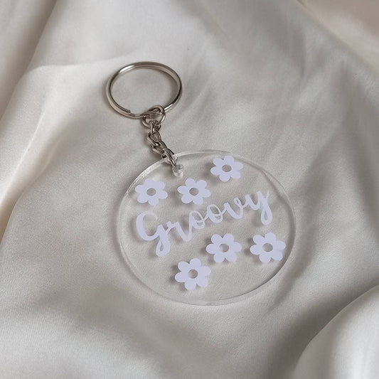 Groovy Retro Flower Keychain -  70's Style Design,Vintage Style Keychain,Retro Keychain,Funky Keychain,Keyring In The UK, Groovy Keychain
