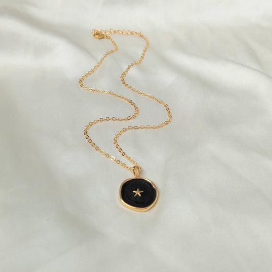 Black & Gold Star Necklace - Gold Pendant Necklace, Black Charm Necklace, Necklaces In The UK, Jewellery In The UK, Black Star Necklace