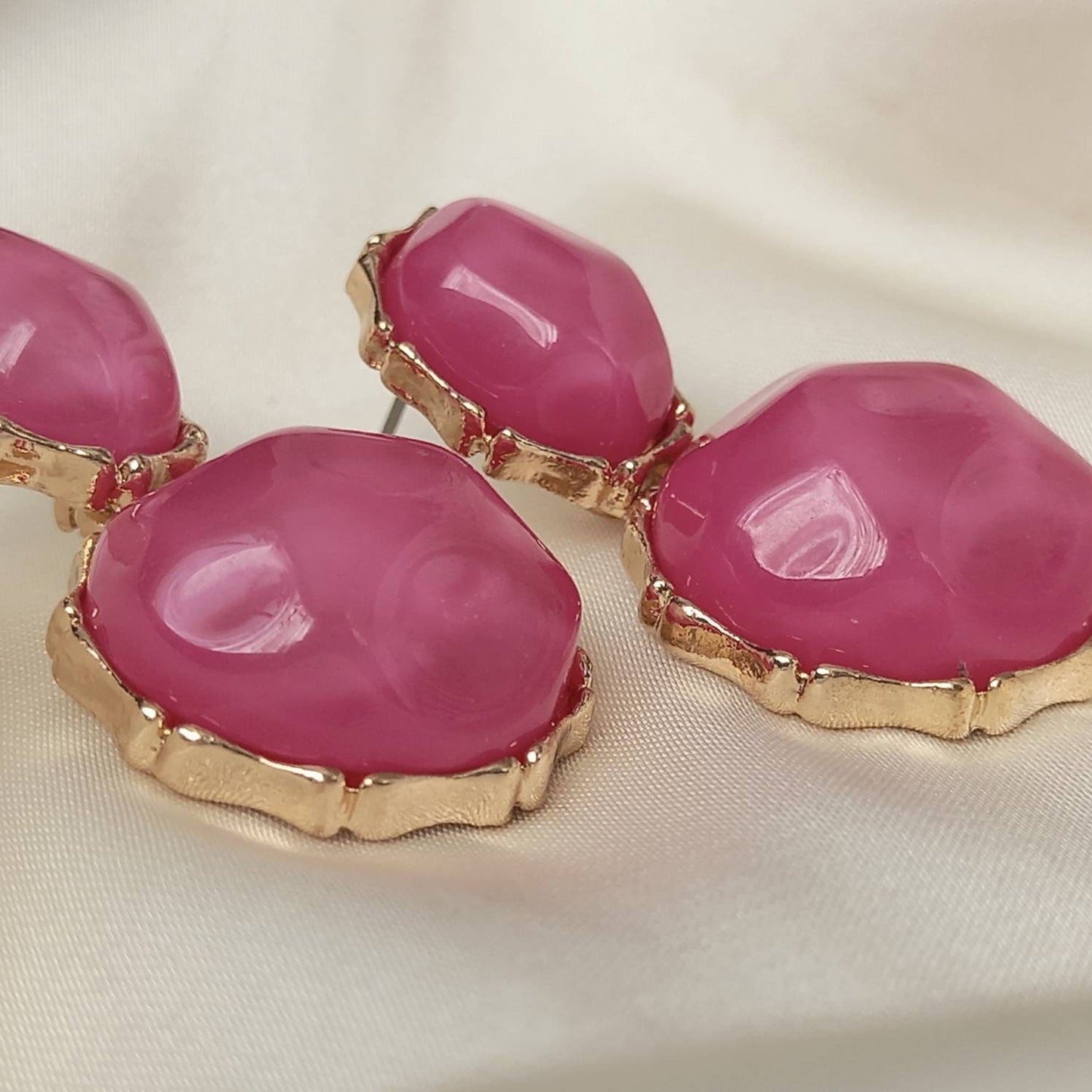Pink & Gold Oval Resin Drop Earrings -Pink Earrings,Pink Jewellery,Gold Earrings,Resin Earrings,Chunky Earrings,Thick Earrings,Oval Earrings