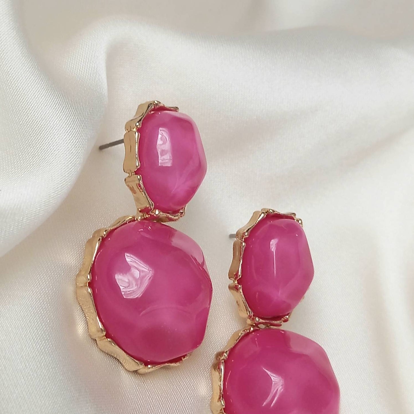 Pink & Gold Oval Resin Drop Earrings -Pink Earrings,Pink Jewellery,Gold Earrings,Resin Earrings,Chunky Earrings,Thick Earrings,Oval Earrings