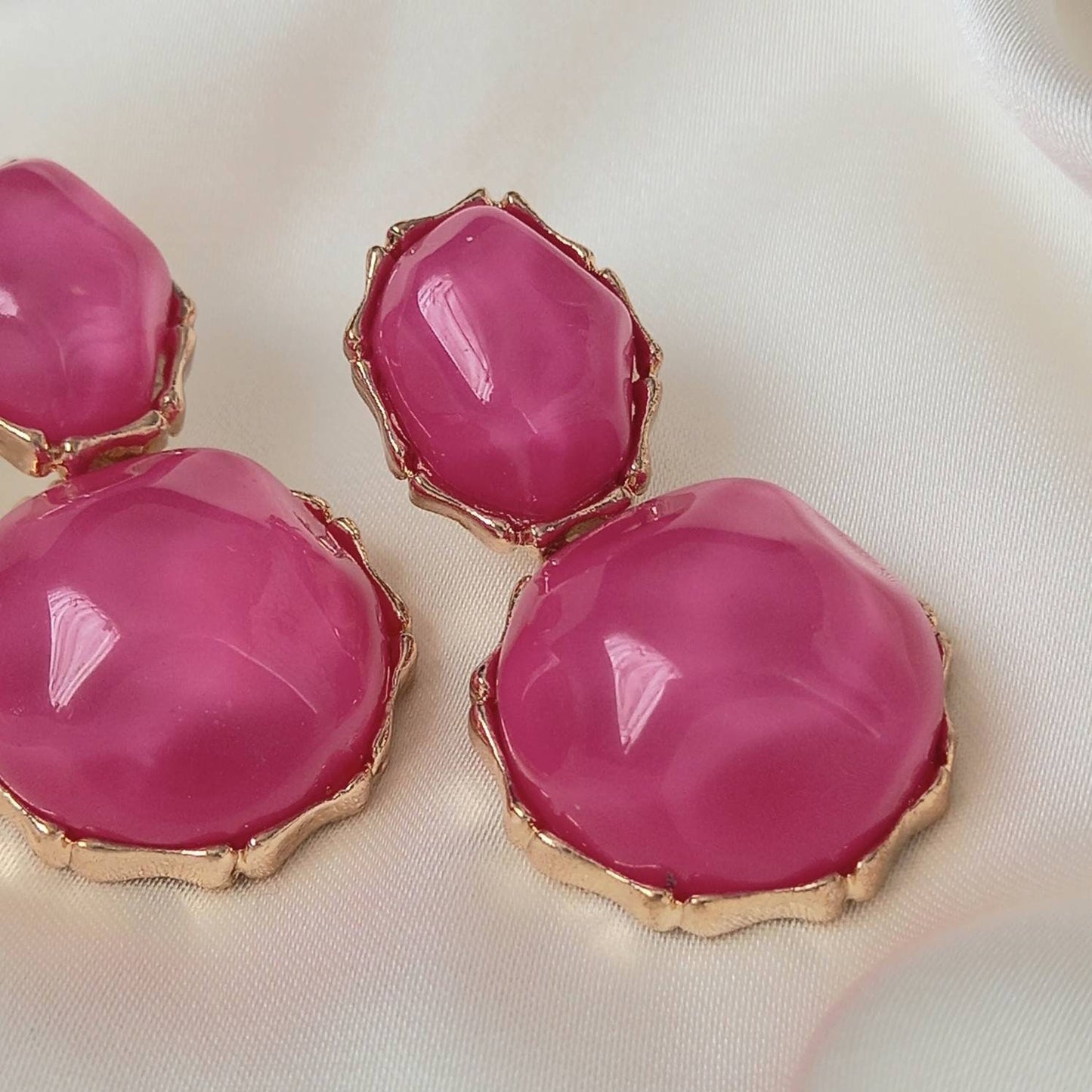 Pink & Gold Oval Resin Drop Earrings -Pink Earrings,Pink Jewellery,Gold Earrings,Resin Earrings,Chunky Earrings,Thick Earrings,Oval Earrings