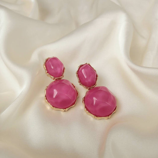 Pink & Gold Oval Resin Drop Earrings -Pink Earrings,Pink Jewellery,Gold Earrings,Resin Earrings,Chunky Earrings,Thick Earrings,Oval Earrings