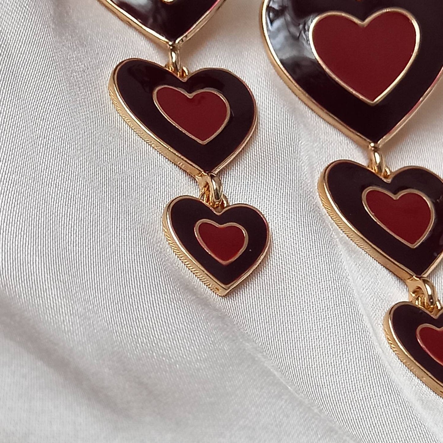 Brown & Gold Retro Heart Drop Earrings -  70's Style Earrings, Vintage Style, Hanging Jewellery,Accessories,Brown Jewellery,Gold Earrings