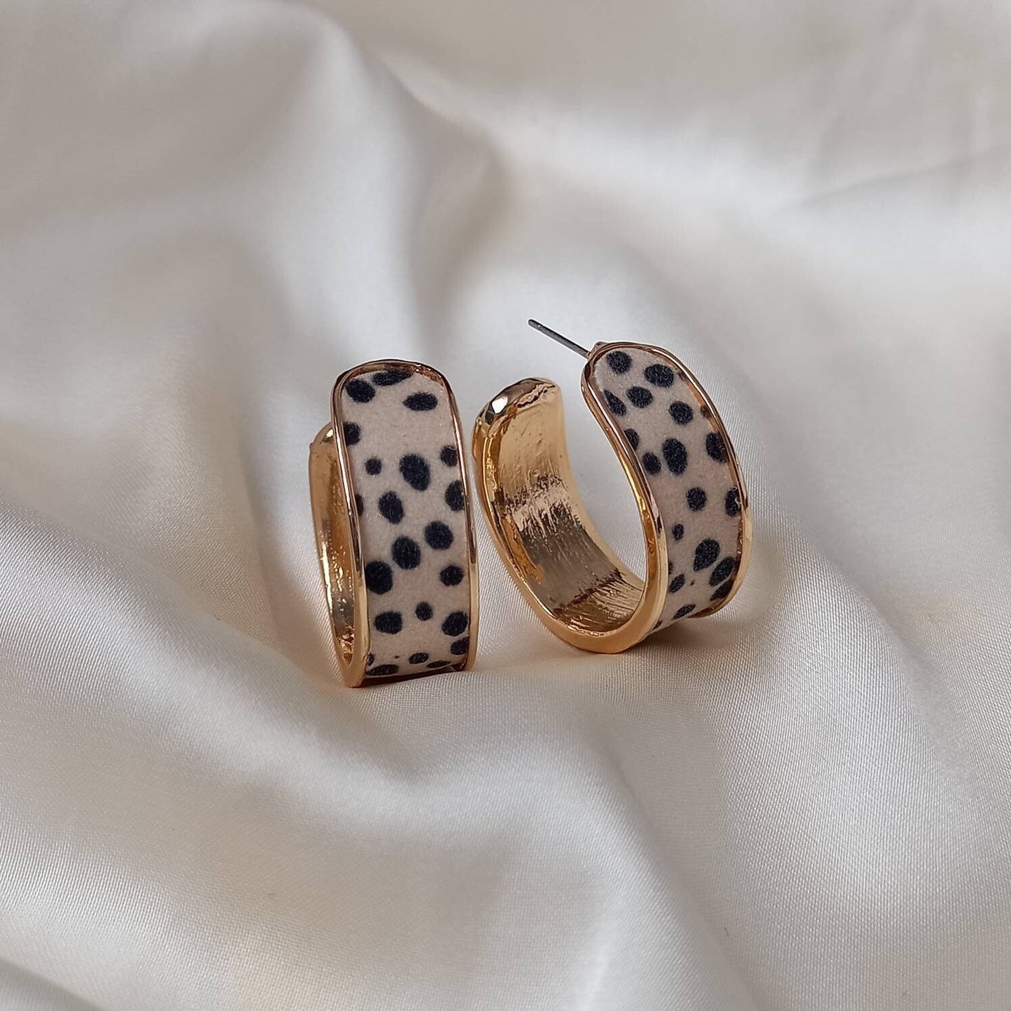 Leopard Print Hoop Earrings - Small Gold Hoops, Everyday Hoop Earrings In The UK, Everyday Jewellery In The UK, Spotty Hoop Earrings