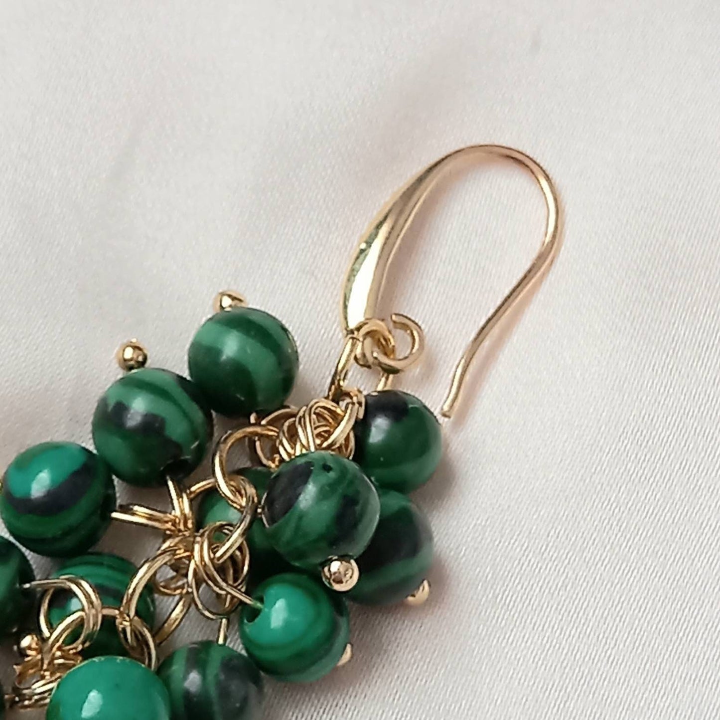 Green Bead Grape Drop Earrings -  Bead Earrings, Bead Jewellery, Hanging Jewellery, Green Accessories, Green Earrings, Green Jewellery