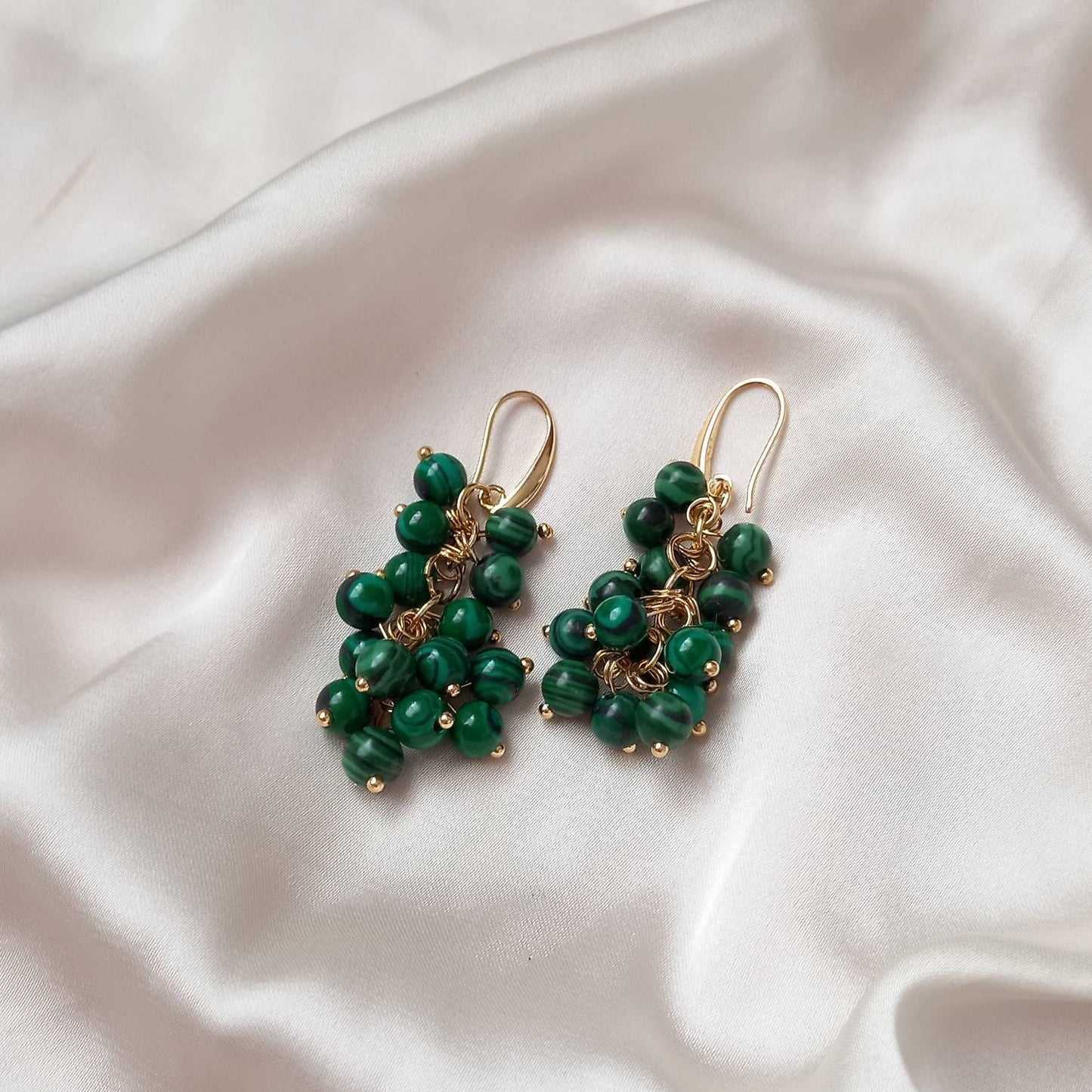 Green Bead Grape Drop Earrings -  Bead Earrings, Bead Jewellery, Hanging Jewellery, Green Accessories, Green Earrings, Green Jewellery