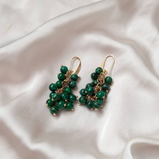 Green Bead Grape Drop Earrings -  Bead Earrings, Bead Jewellery, Hanging Jewellery, Green Accessories, Green Earrings, Green Jewellery