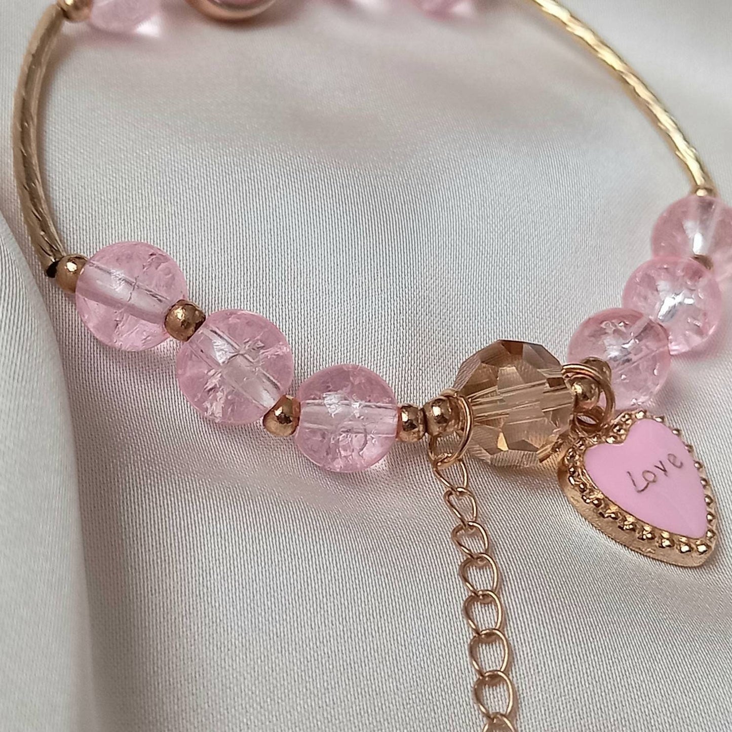 Pink Heart Bead Charm Bracelet - Bead Jewellery, Pink Accessories, Charm Bracelet,Bead Bracelet,Classy Bracelet,Cute Bracelet,Pink Jewelley
