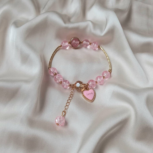 Pink Heart Bead Charm Bracelet - Bead Jewellery, Pink Accessories, Charm Bracelet,Bead Bracelet,Classy Bracelet,Cute Bracelet,Pink Jewelley