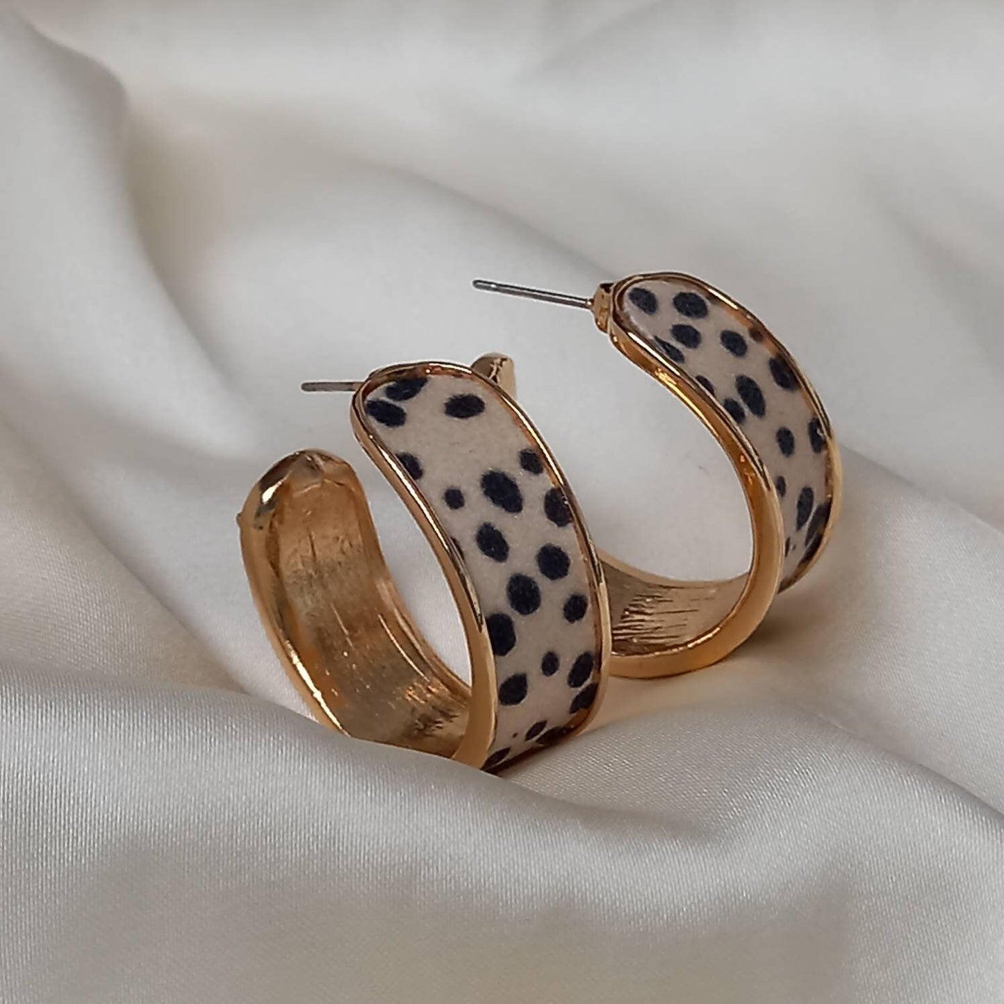Leopard Print Hoop Earrings - Small Gold Hoops, Everyday Hoop Earrings In The UK, Everyday Jewellery In The UK, Spotty Hoop Earrings