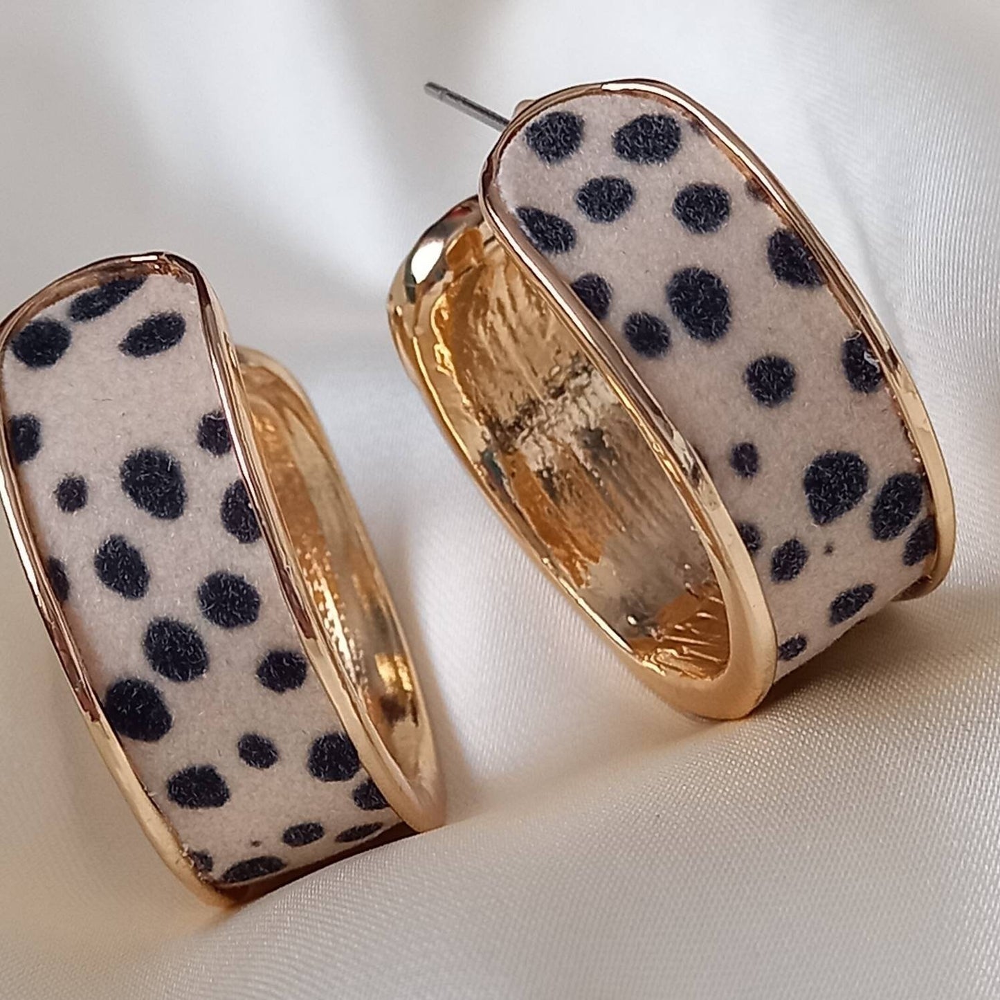 Leopard Print Hoop Earrings - Small Gold Hoops, Everyday Hoop Earrings In The UK, Everyday Jewellery In The UK, Spotty Hoop Earrings