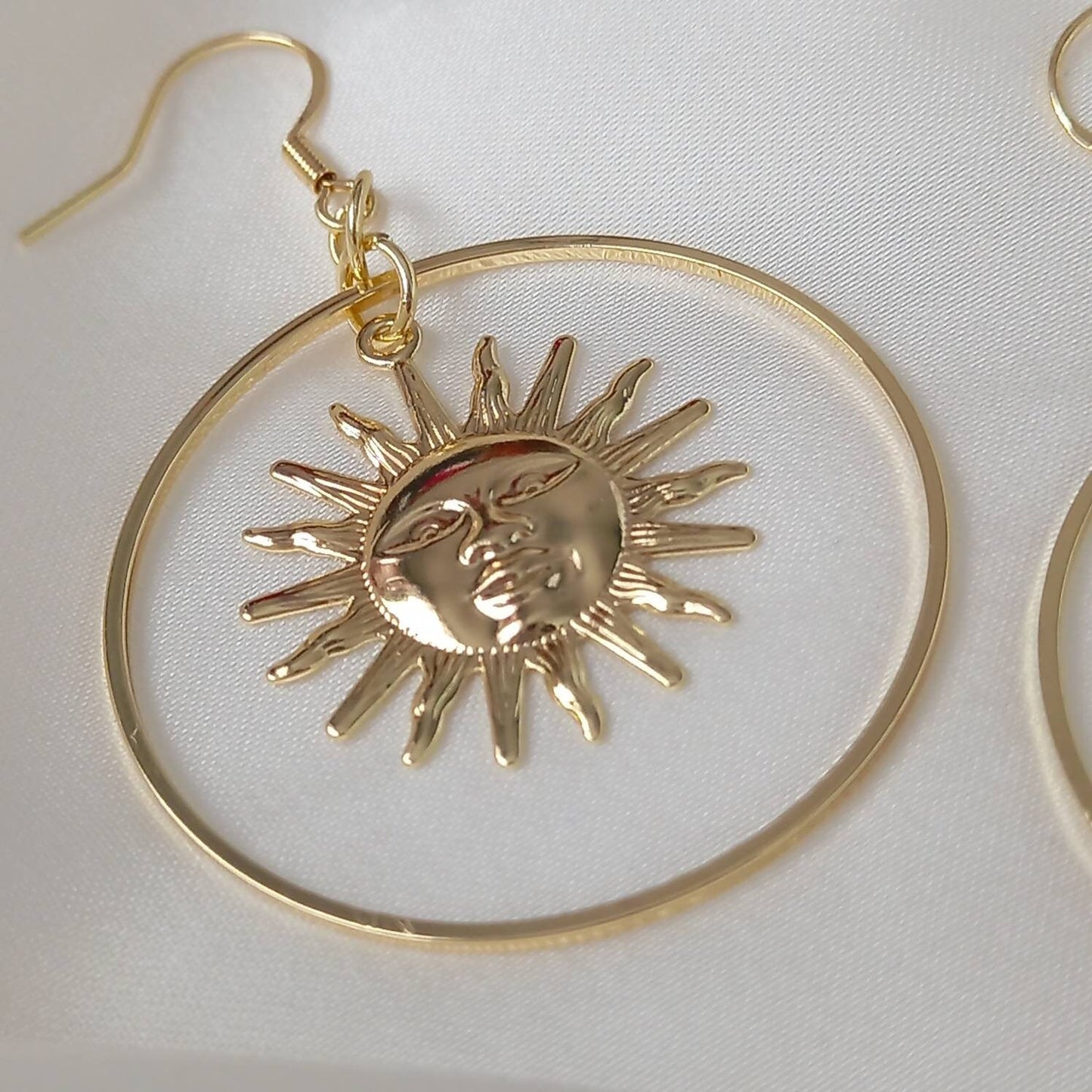 Gold Sun Hoop Earrings - Lightweight Hoop Earrings, Gold Sun Earrings, Cute Earrings, Gold Earrings In The UK, Gold Jewellery In The UK