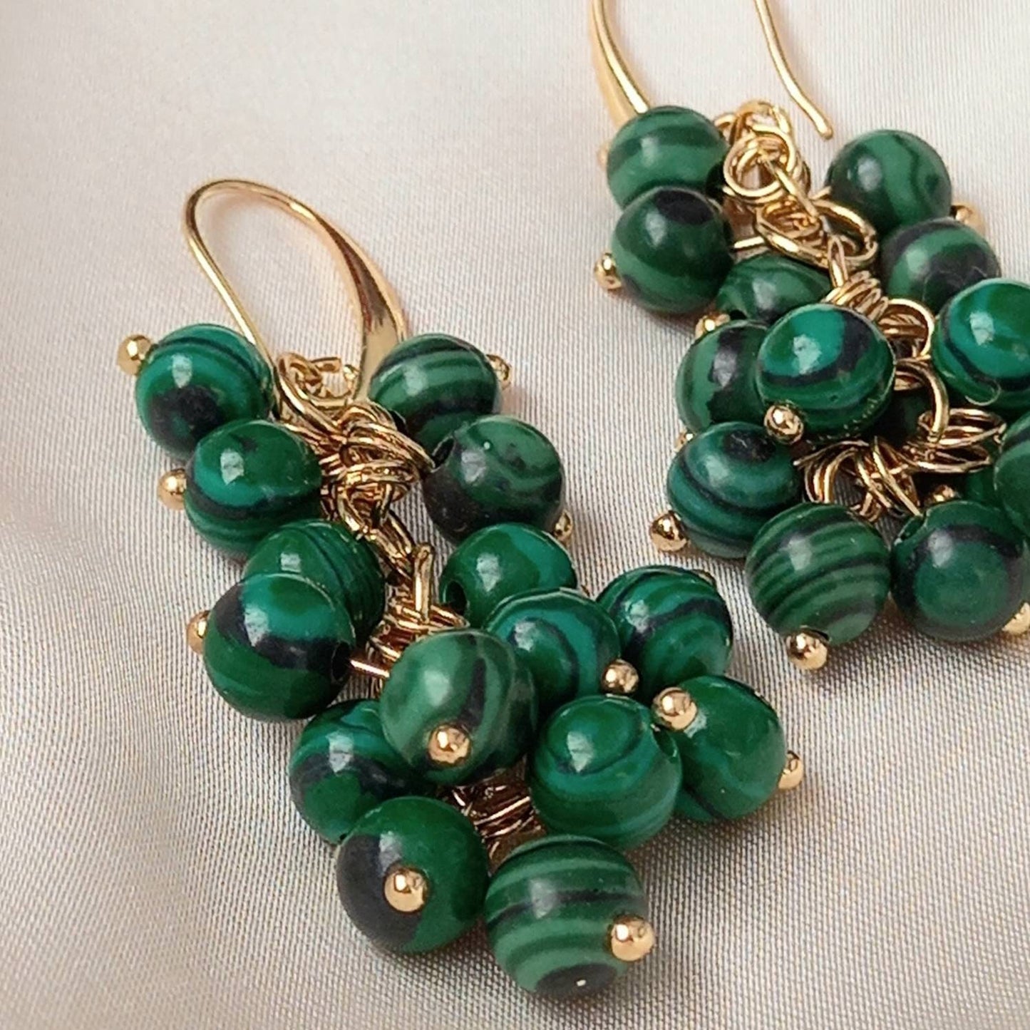 Green Bead Grape Drop Earrings -  Bead Earrings, Bead Jewellery, Hanging Jewellery, Green Accessories, Green Earrings, Green Jewellery