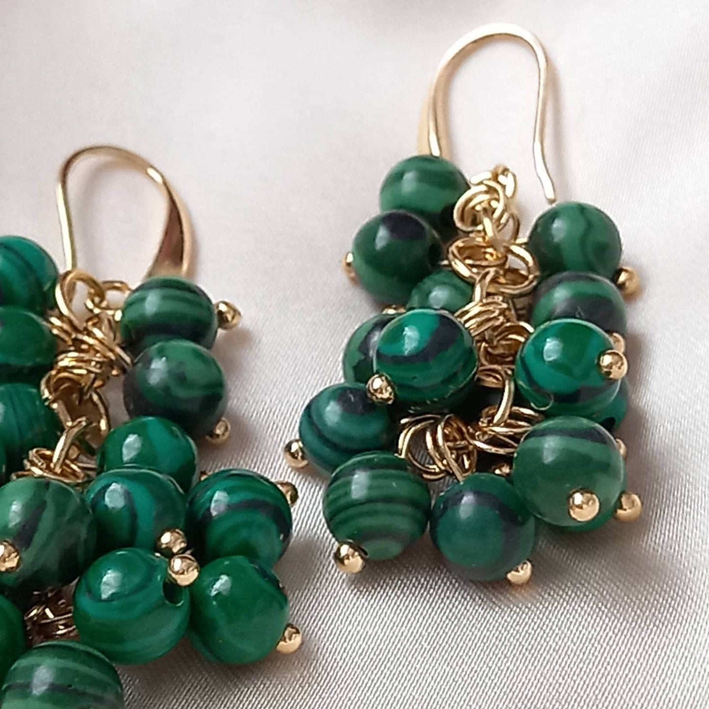 Green Bead Grape Drop Earrings -  Bead Earrings, Bead Jewellery, Hanging Jewellery, Green Accessories, Green Earrings, Green Jewellery