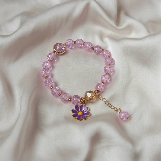 Pink Floral Bead Charm Bracelet - Bead Jewellery, Pink Accessories, Charm Bracelet,Bead Bracelet,Classy Bracelet,Cute Bracelet,Pink Jewelley