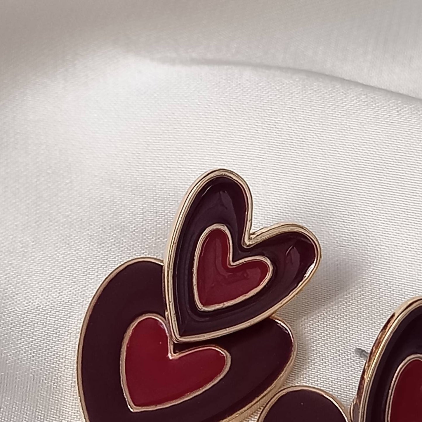 Brown & Gold Retro Heart Drop Earrings -  70's Style Earrings, Vintage Style, Hanging Jewellery,Accessories,Brown Jewellery,Gold Earrings