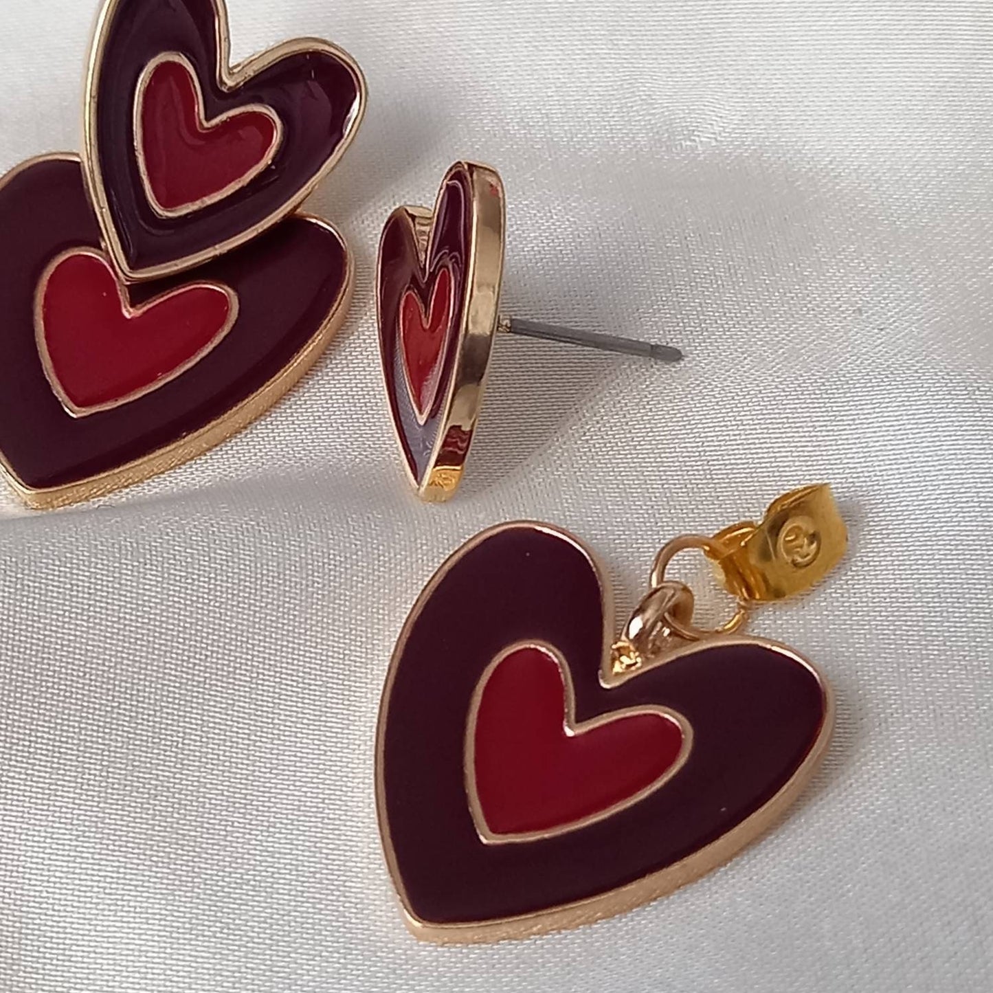 Brown & Gold Retro Heart Drop Earrings -  70's Style Earrings, Vintage Style, Hanging Jewellery,Accessories,Brown Jewellery,Gold Earrings
