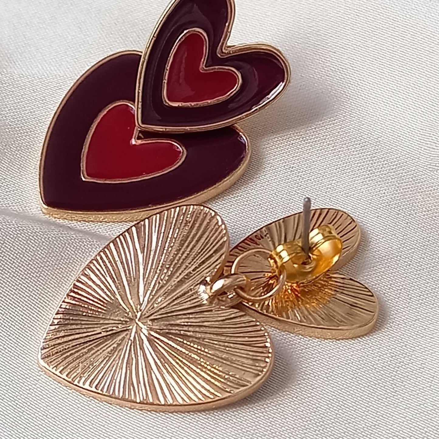 Brown & Gold Retro Heart Drop Earrings -  70's Style Earrings, Vintage Style, Hanging Jewellery,Accessories,Brown Jewellery,Gold Earrings