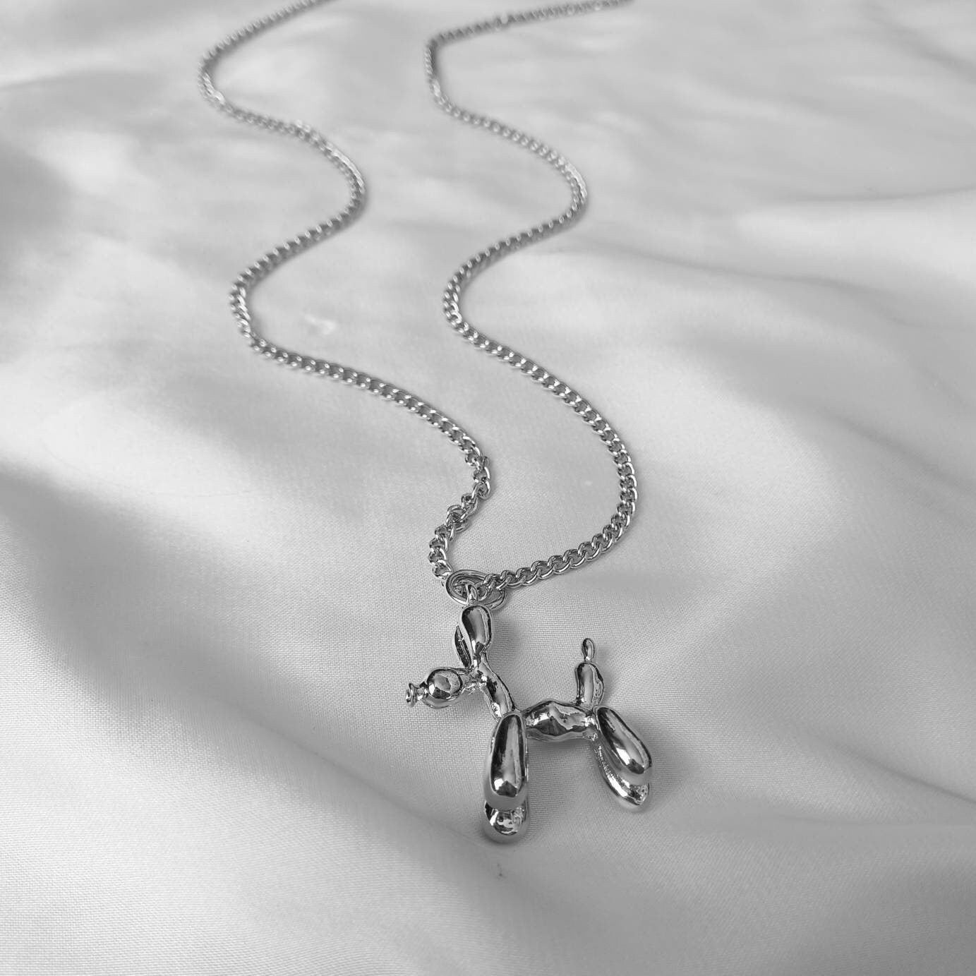 Silver Balloon Dog Chain Necklace - Silver Necklaces In The UK, Dog Necklace, Dog Jewellery In The UK, Dog Lover Gift, Dog Lover Jewellery