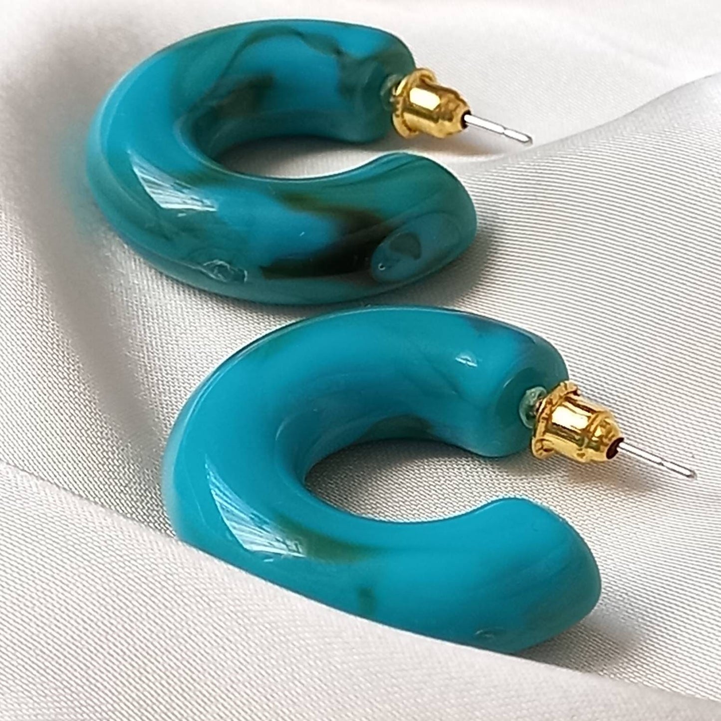 Chunky Blue Resin Hoop Earrings -  Resin Earrings, Chunky Hoop Earrings, Black Earrings, Thick Resin Earrings, Blue Earrings In The UK