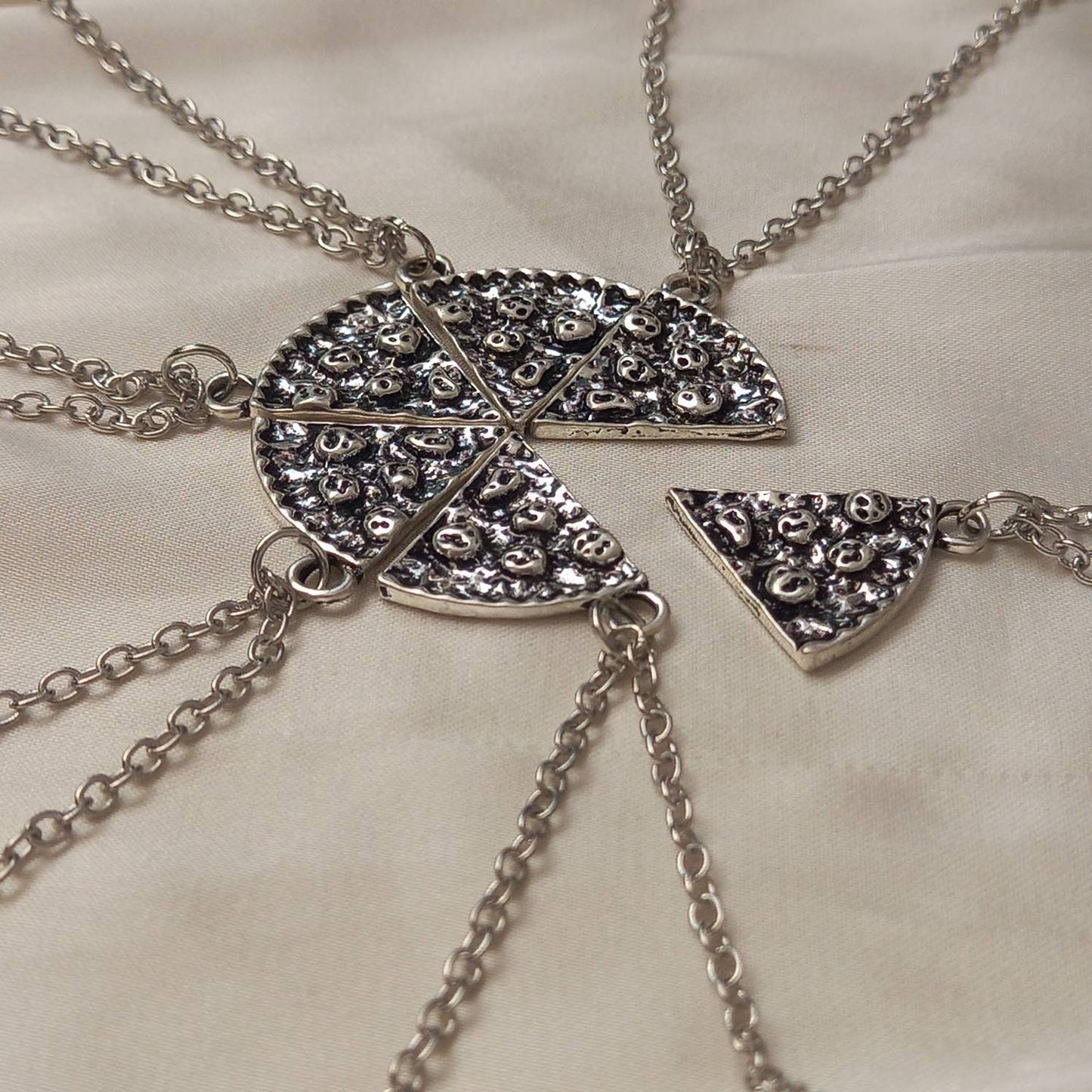 6 Piece Friendship Pizza Necklace Set - Bestie Necklaces, 6 Best Friends Necklace, Four Piece Friendship Necklace Gift Set