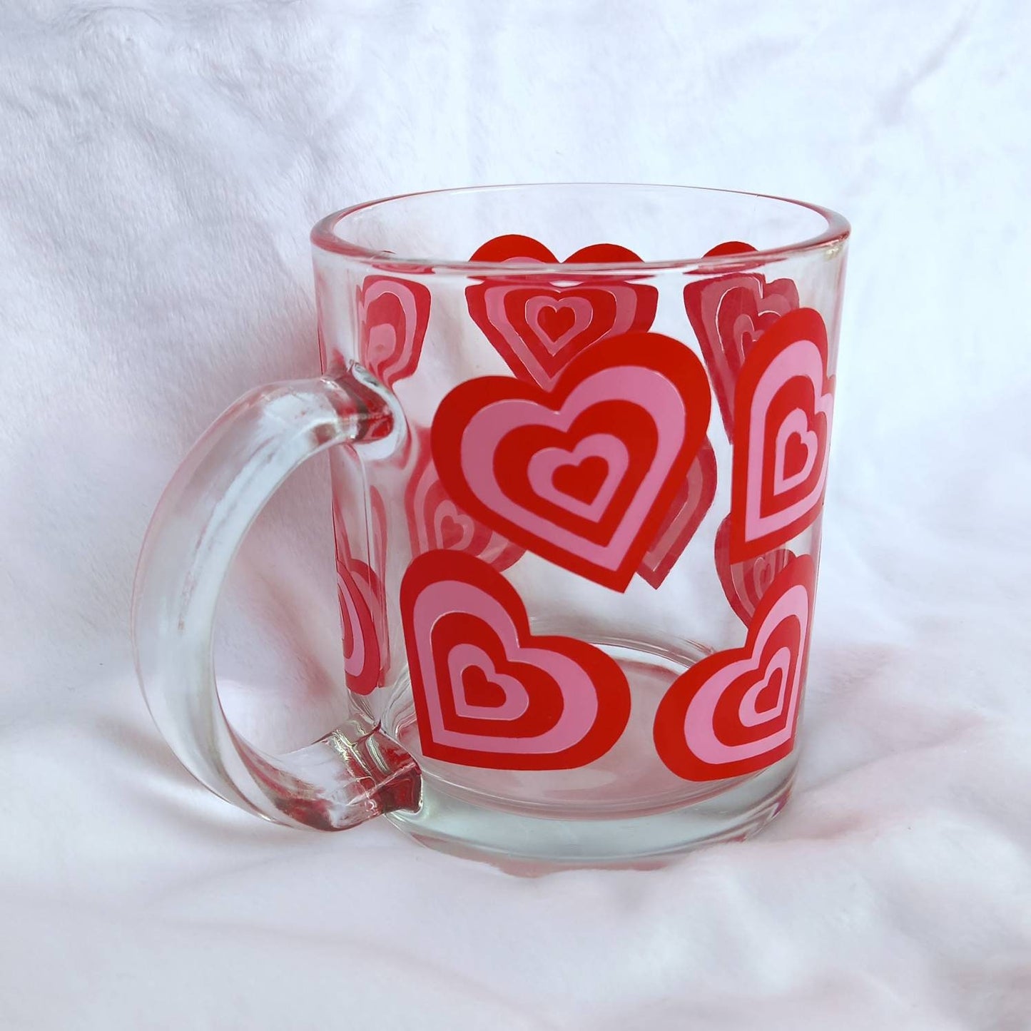 Retro Heart Glass Mug -  Valentines Day Gift In The UK, Pink Retro Mug, 70's Mug, Gifts For Her In The UK, Red Love Mug,Retro Mug,Funky Mug