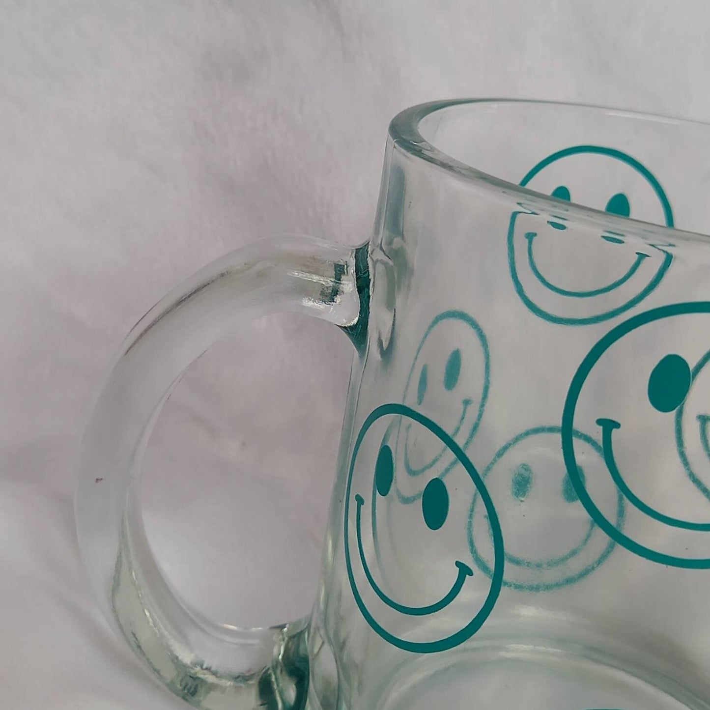 Blue Smiley Face Glass Mug -  Valentines Day Gift, Valentines Mug, Smiley Mug, Positive Mug, Happy Mug, Clear Mug, Blue Mugs In The UK