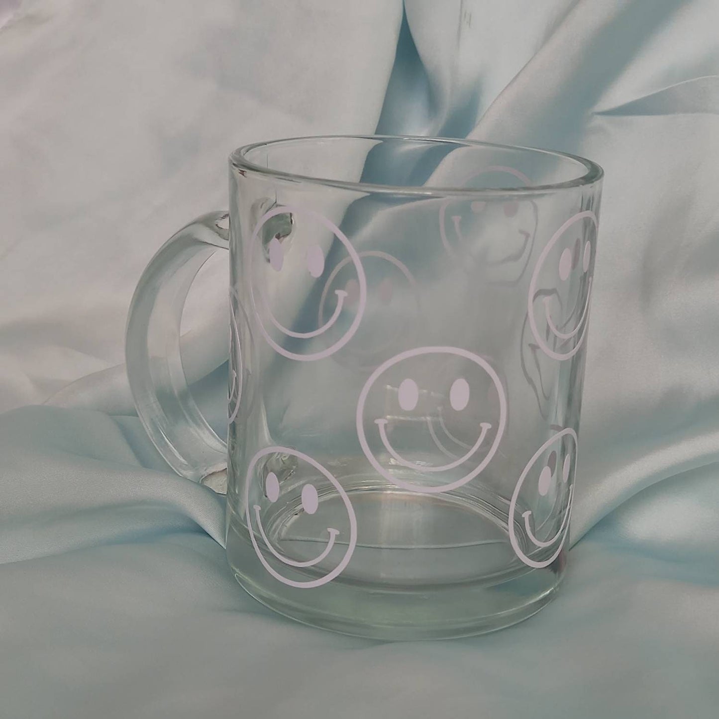 White Smiley Face Glass Mug -  Valentines Day Gift, Valentines Mug, Smiley Mug, Positive Mug, Happy Mug, Clear Mug, White Mugs In The UK