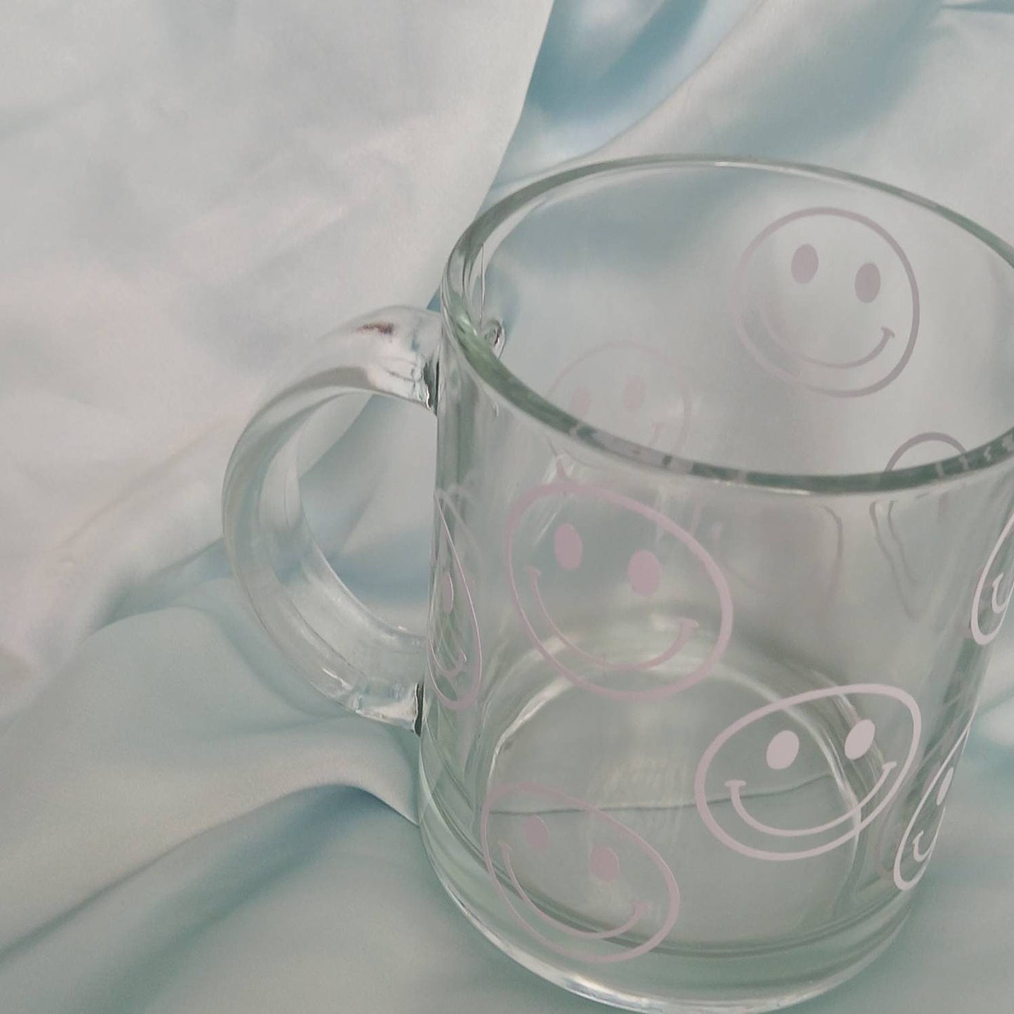 White Smiley Face Glass Mug -  Valentines Day Gift, Valentines Mug, Smiley Mug, Positive Mug, Happy Mug, Clear Mug, White Mugs In The UK