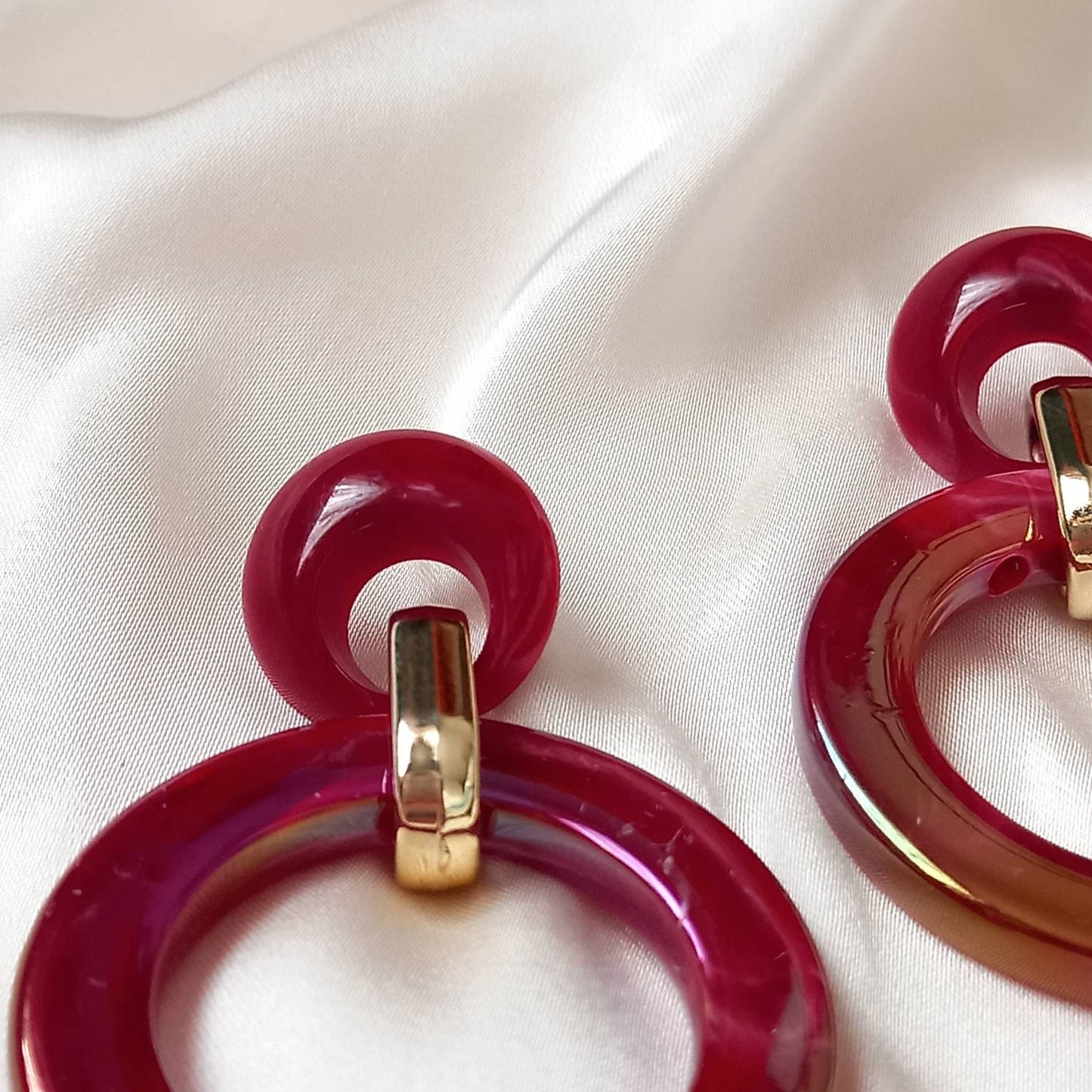 Red and Gold Hoop Drop Earrings -  Hanging Jewellery, Accessories, Red Jewellery, Gold Earrings, Red Hoop Earrings, Large Hoop Earrings