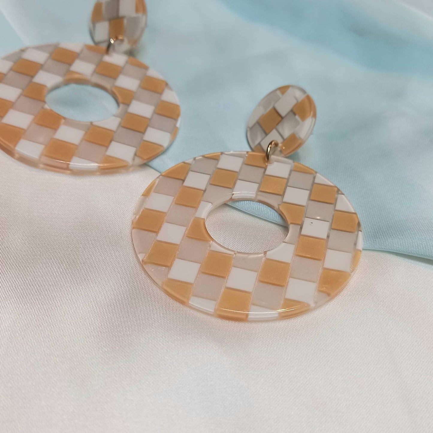 Orange & White Retro Drop Earrings -  70's Style Earrings, Vintage Style, Hanging Jewellery,Orange Jewellery,Gold Earrings