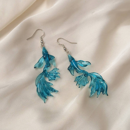Blue Koi Fish Drop Earrings - Koi Earrings, Blue Drop Earrings, Blue Jewellery, Koi Fish Jewellery, Novelty, Funky Jewellery,Dangle Earrings