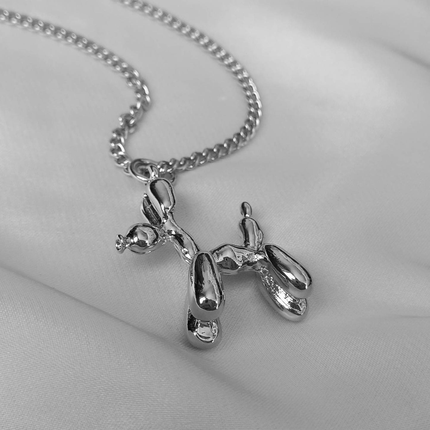 Silver Balloon Dog Chain Necklace - Silver Necklaces In The UK, Dog Necklcae, Dog Jewellery In The UK, Dog Lover Gift, Dog Lover Jewellery