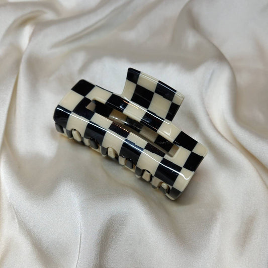 Black & White Retro Hair Clip - Black Hair Clip, Funky Hair Clip, 70's Accessories, Vintage Style Hair Clip, Checkered Hair Clips In The UK