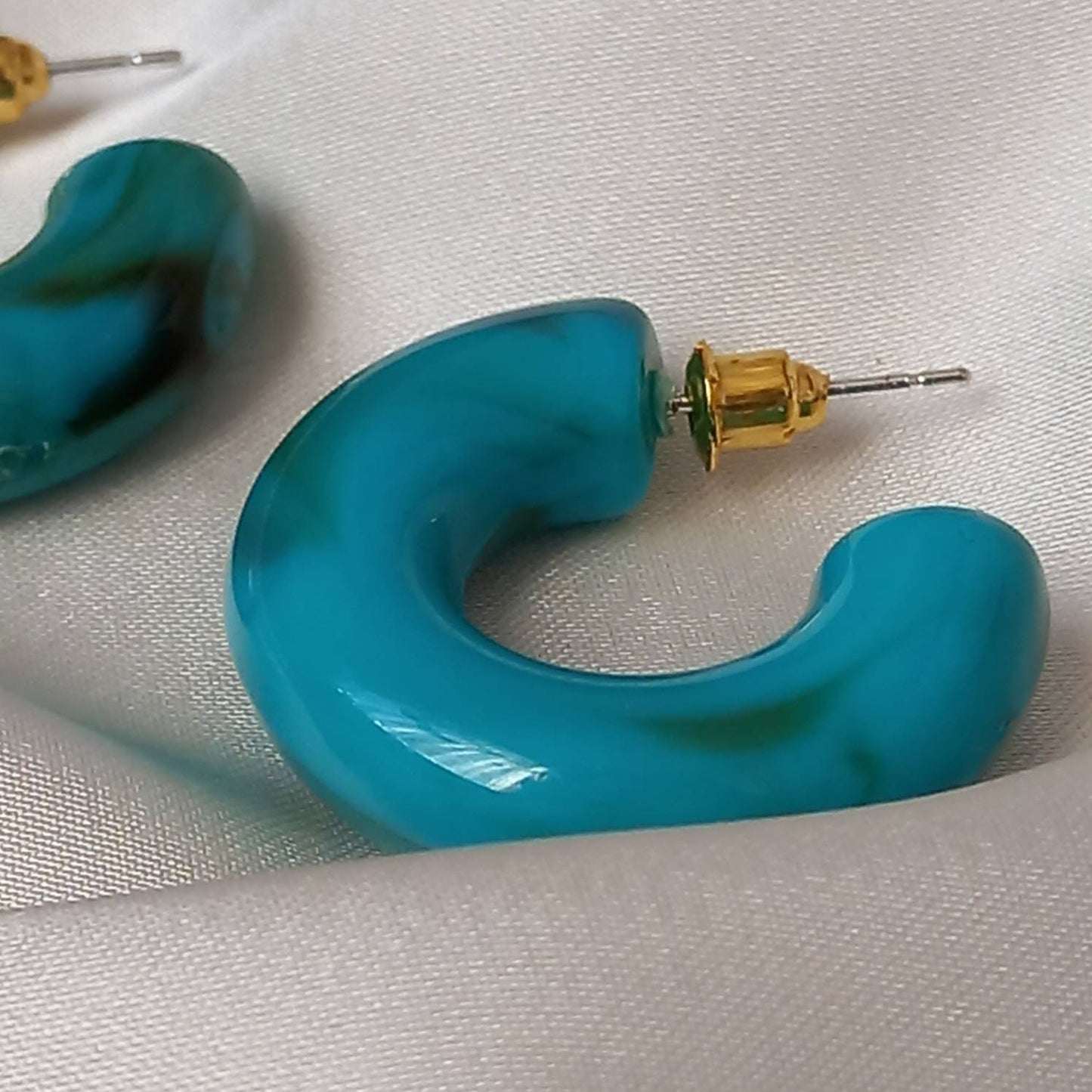 Chunky Blue Resin Hoop Earrings -  Resin Earrings, Chunky Hoop Earrings, Black Earrings, Thick Resin Earrings, Blue Earrings In The UK