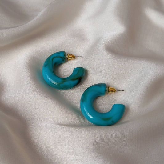 Chunky Blue Resin Hoop Earrings -  Resin Earrings, Chunky Hoop Earrings, Black Earrings, Thick Resin Earrings, Blue Earrings In The UK