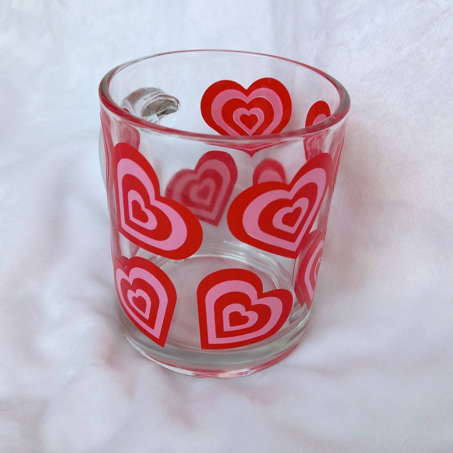 Retro Heart Glass Mug -  Valentines Day Gift In The UK, Pink Retro Mug, 70's Mug, Gifts For Her In The UK, Red Love Mug,Retro Mug,Funky Mug