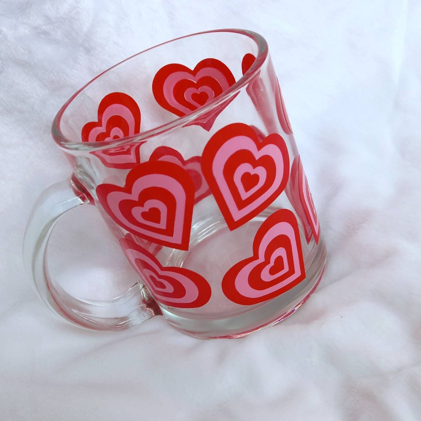 Retro Heart Glass Mug -  Valentines Day Gift In The UK, Pink Retro Mug, 70's Mug, Gifts For Her In The UK, Red Love Mug,Retro Mug,Funky Mug