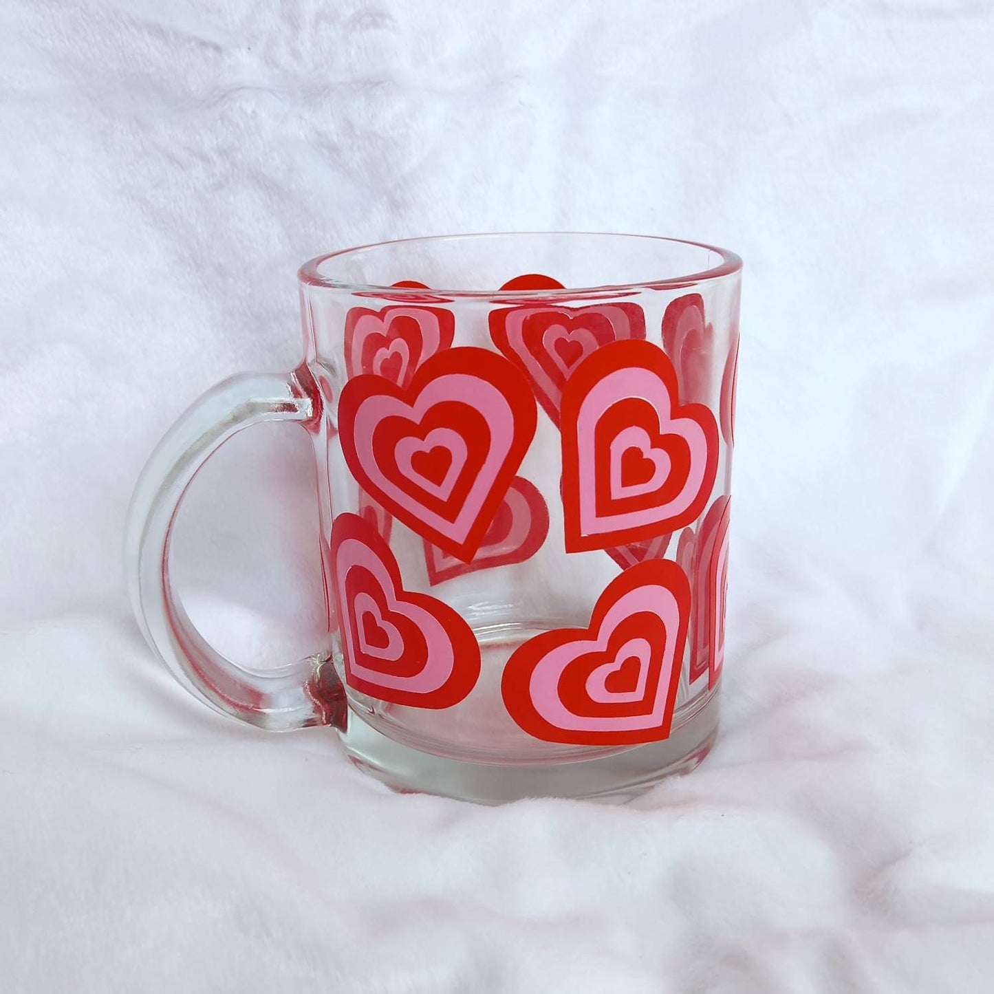 Retro Heart Glass Mug -  Valentines Day Gift In The UK, Pink Retro Mug, 70's Mug, Gifts For Her In The UK, Red Love Mug,Retro Mug,Funky Mug