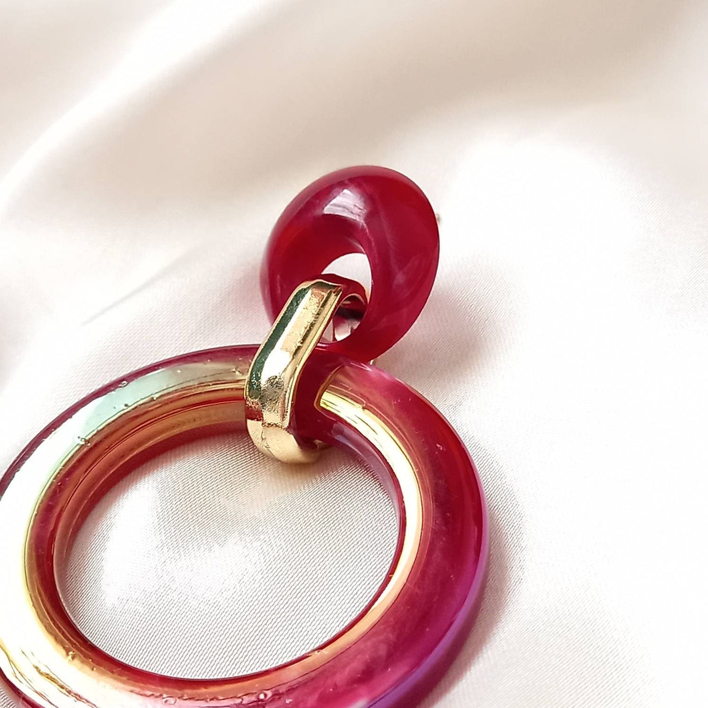 Red and Gold Hoop Drop Earrings -  Hanging Jewellery, Accessories, Red Jewellery, Gold Earrings, Red Hoop Earrings, Large Hoop Earrings