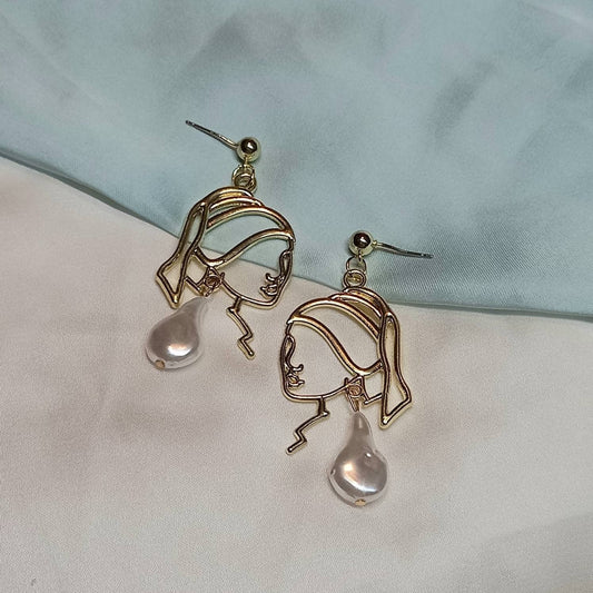 Girl With The Pearl Earring Charm Drop Earrings - Gold Drop Earrings, Art Lover Gifts, Art Student Gifts, Art Present, Gifts For Her, Pearls