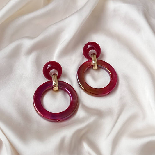 Red and Gold Hoop Drop Earrings -  Hanging Jewellery, Accessories, Red Jewellery, Gold Earrings, Red Hoop Earrings, Large Hoop Earrings