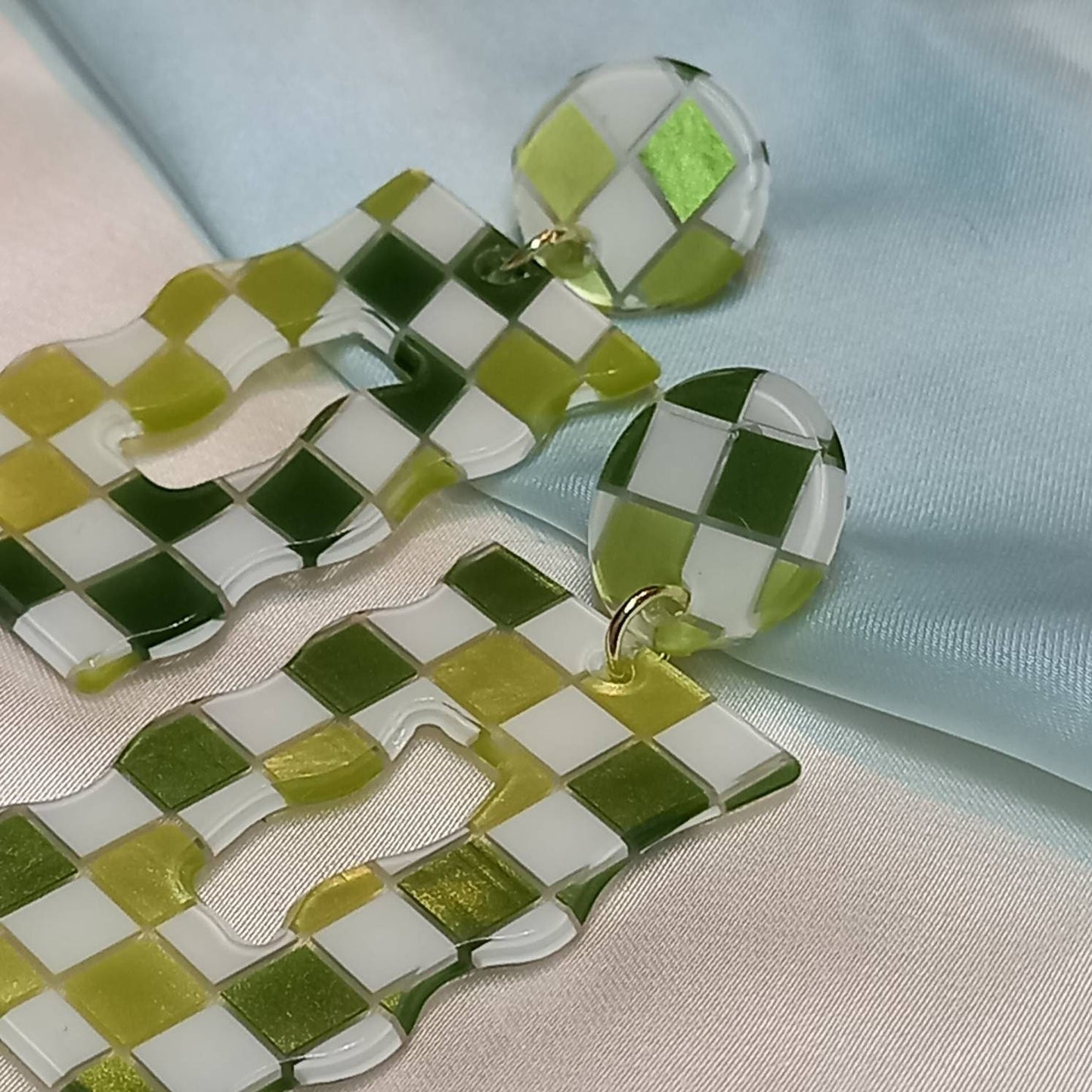 Green & White Retro Earrings