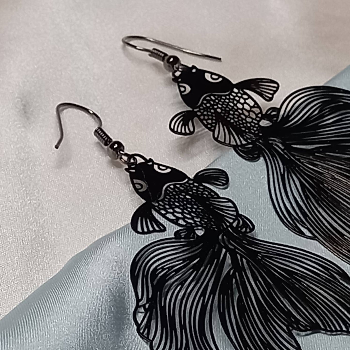 Black Koi Fish Drop Earrings - Koi Earrings, Black Drop Earrings, Black Jewellery,Koi Fish Jewellery,Novelty,Funky Jewellery,Dangle Earrings
