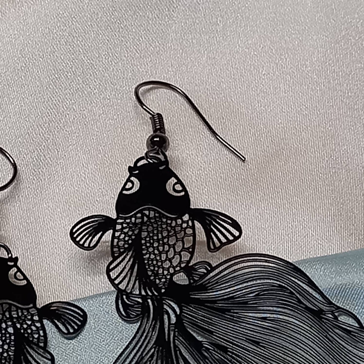 Black Koi Fish Drop Earrings - Koi Earrings, Black Drop Earrings, Black Jewellery,Koi Fish Jewellery,Novelty,Funky Jewellery,Dangle Earrings