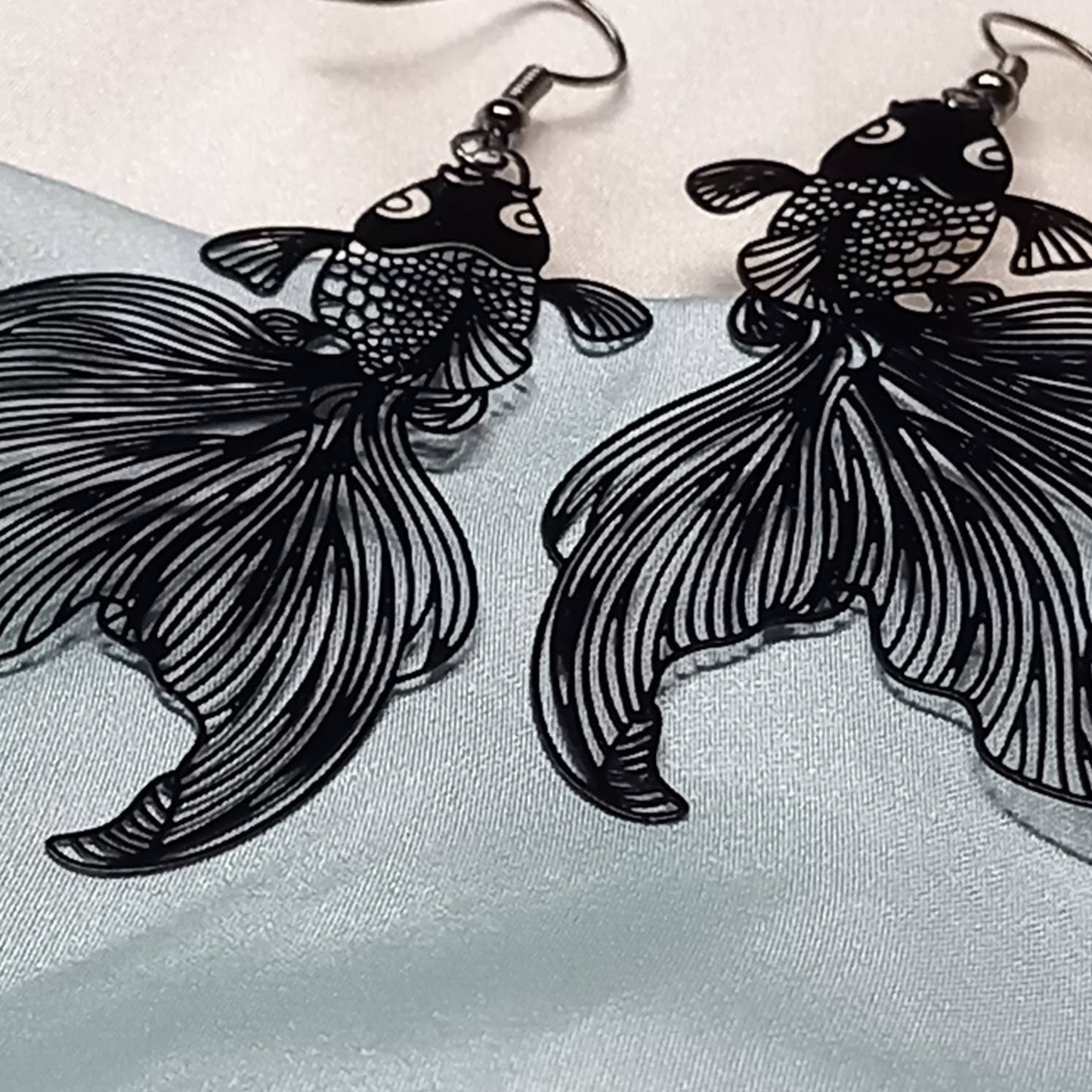 Black Koi Fish Drop Earrings - Koi Earrings, Black Drop Earrings, Black Jewellery,Koi Fish Jewellery,Novelty,Funky Jewellery,Dangle Earrings
