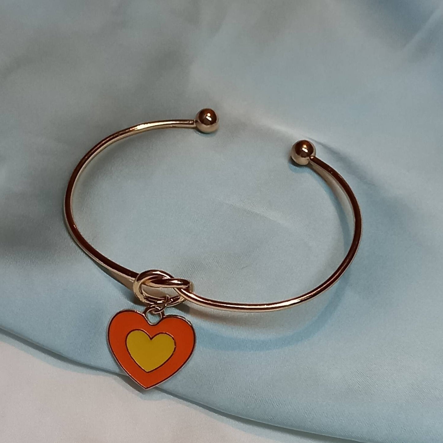 Gold Plated Knot & Orange Heart Bangle Bracelet - Gold Jewellery, Orange Gold Bangle, Bangle Jewellery,Orange Bangle Bracelet,Gift For Her