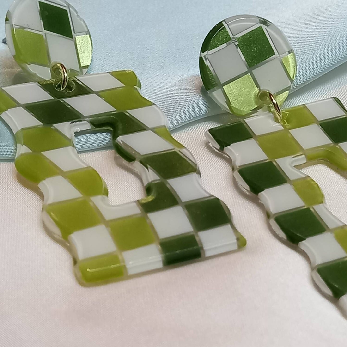 Green & White Retro Earrings