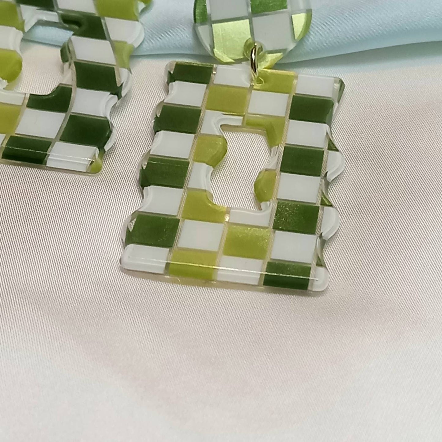 Green & White Retro Earrings