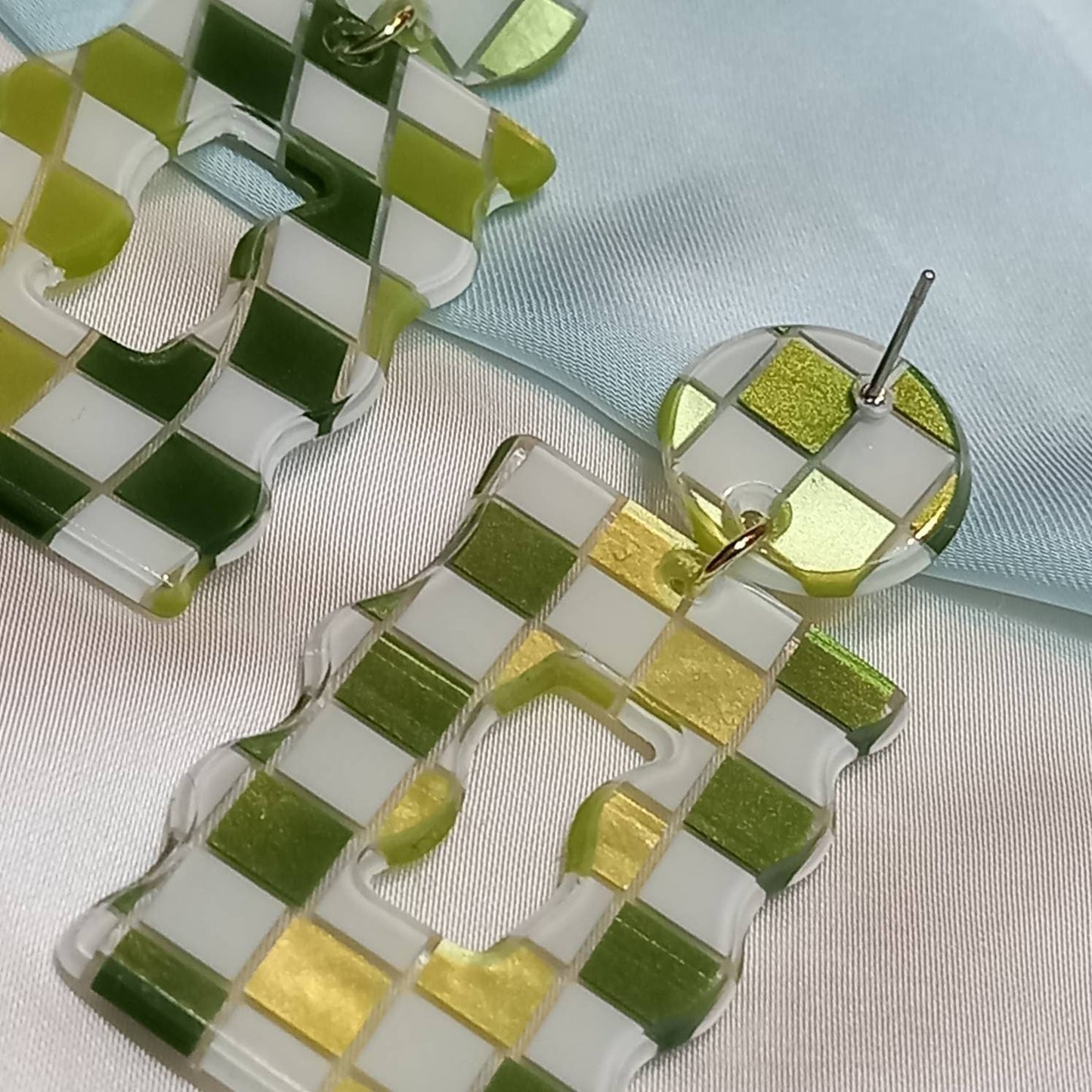 Green & White Retro Earrings